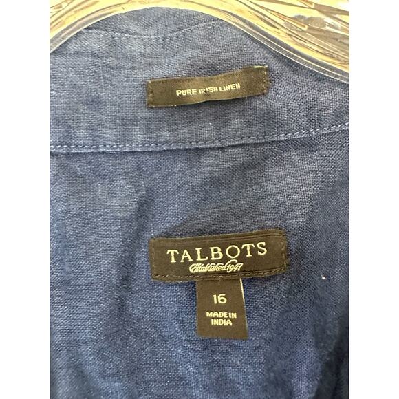 Talbots Plus Navy Blue Lagenlook Relaxed Button Up Long Sleeve Linen Blouse 16 - Picture 2 of 10